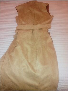 Solitaire Sleeveless Suede Midi Dress in Tan